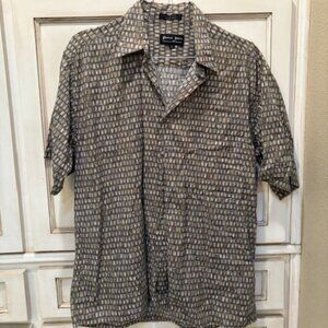 Patrick James Men's Short Sleeve Button Down Shirt; Beige and Brown; Size Large